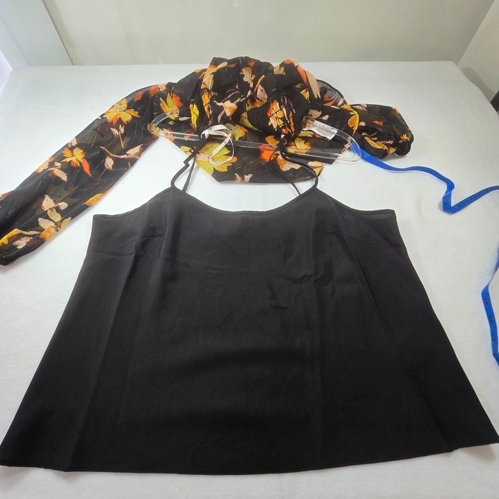 Nanette Lepore Lightweight Camisole & Floral Sheer Top Sz Large Metallic Artsy - Picture 16 of 16